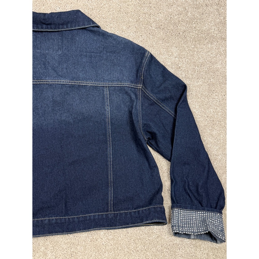 Rebecca Minkoff Womens Denim Jacket XL Dark Wash Rhinestone Cuffs RMD5002 NEW - Picture 9 of 12